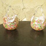Pair of multi-colored glass baskets