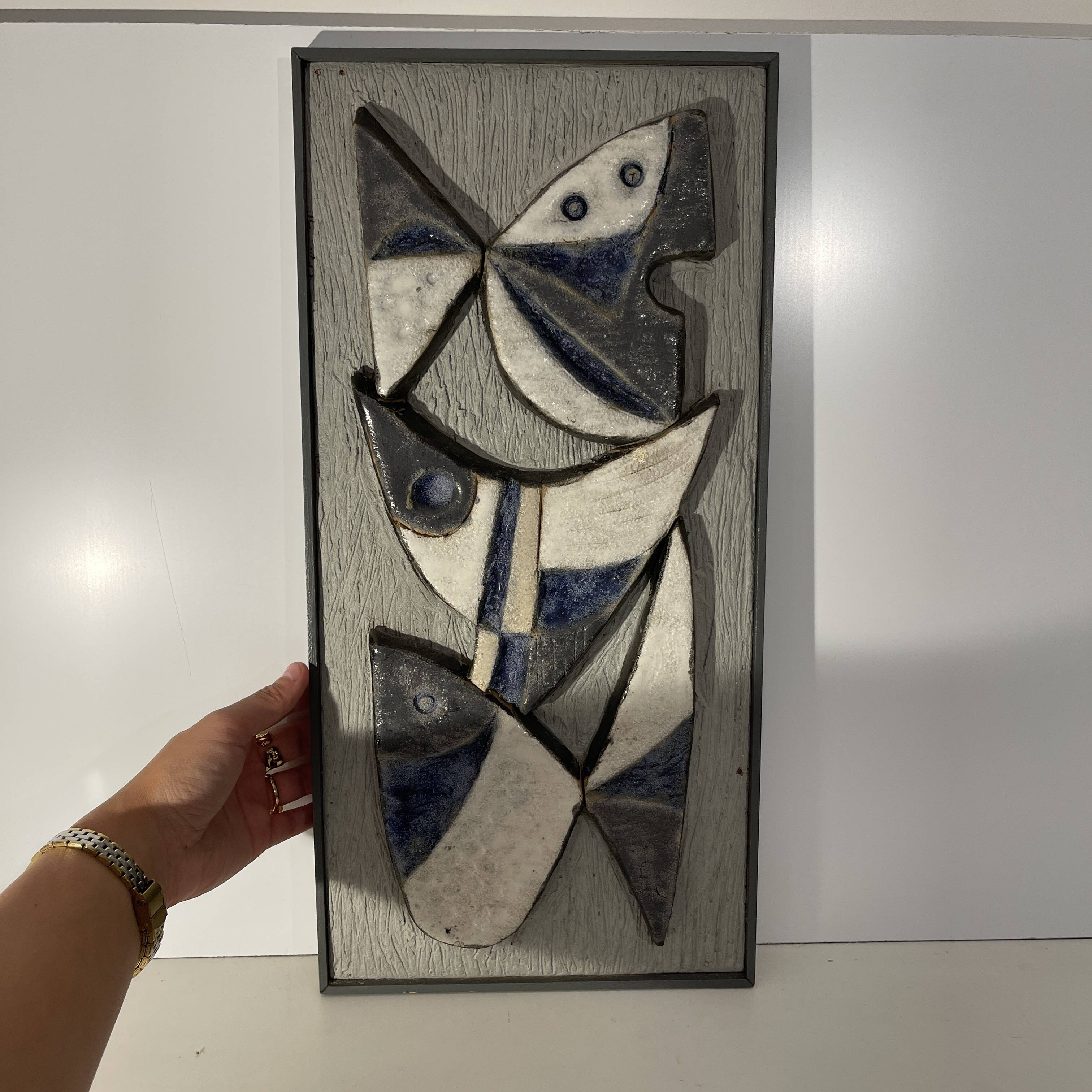 abstract sculpture / Frans Tuinstra / cubist ceramic bas-relief, 1972