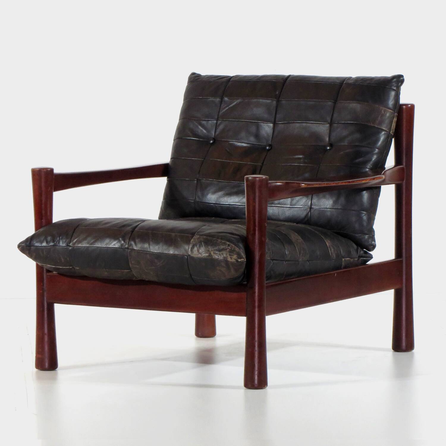 Vintage Mid Century Black Leather Patchwork Lounge Chair, 1960s