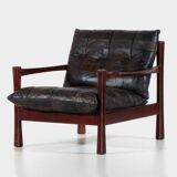 Vintage Mid Century Black Leather Patchwork Lounge Chair, 1960s