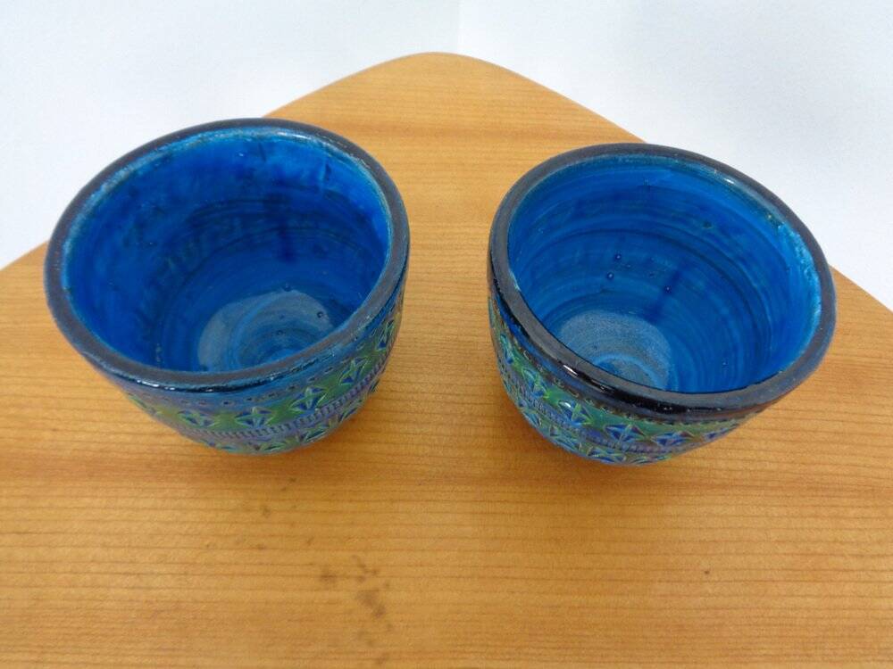 Italian Rimini Blue Ceramic Cachepots by Aldo Londi for Bitossi, 1960s, Set of 2
