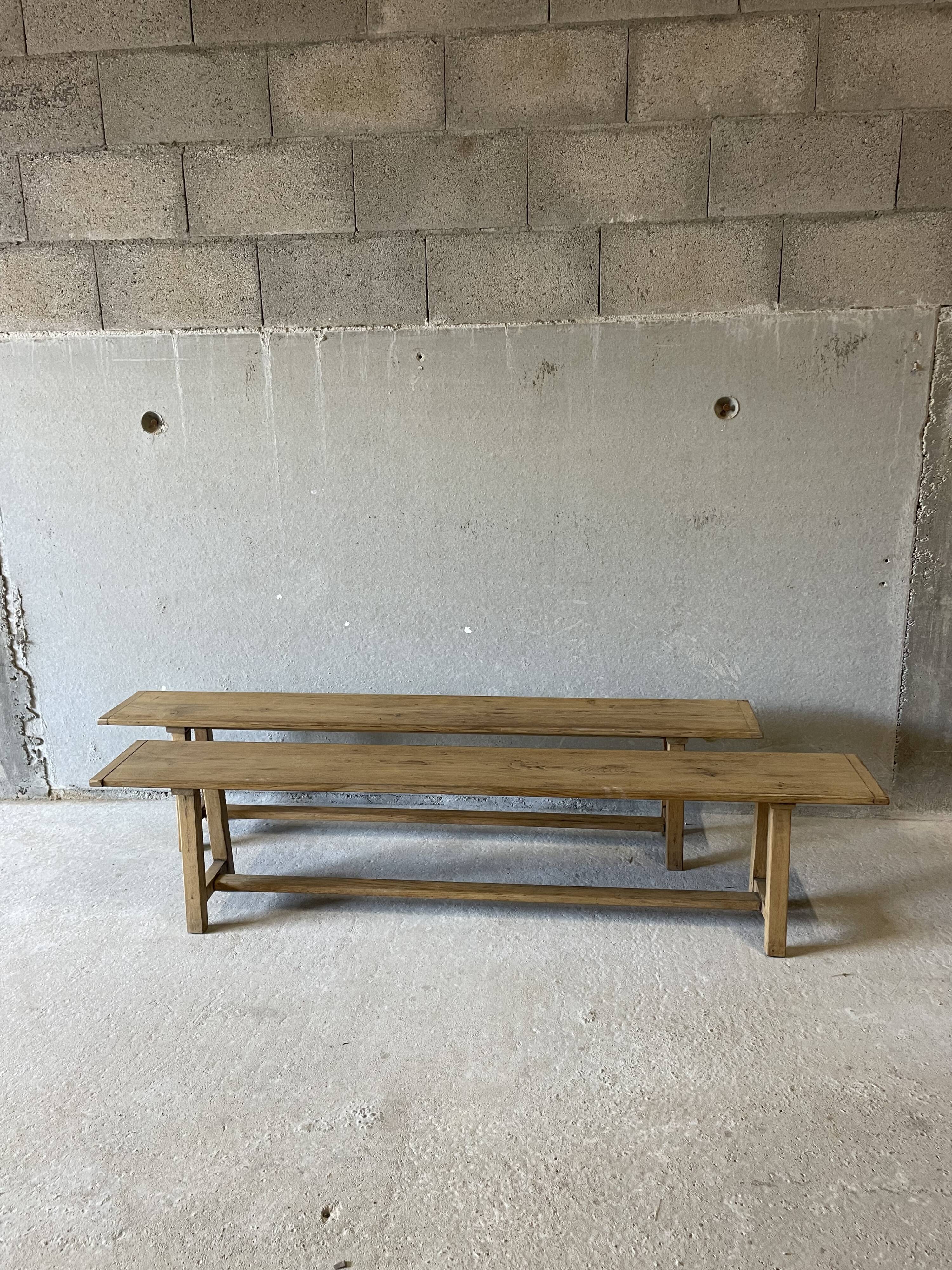 Paire de bancs en chêne – esprit ferme authentique ou