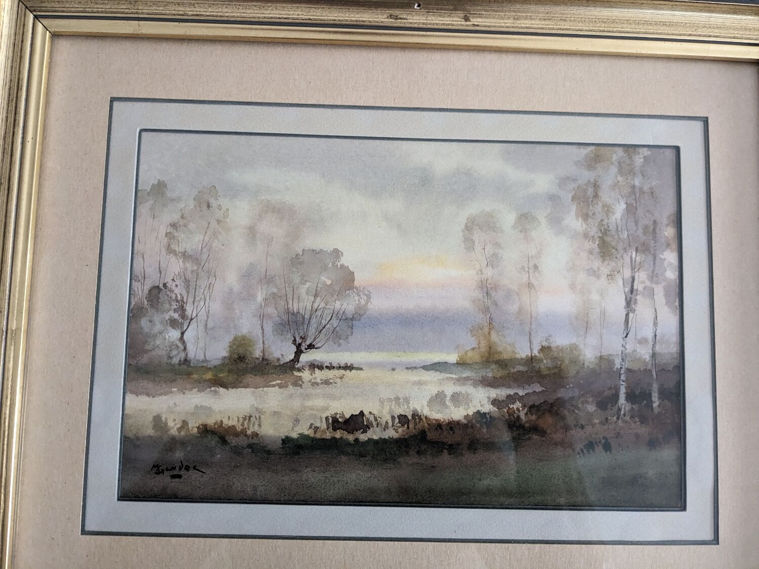 Watercolor by Marcel Gendre romantic landscape in Sologne