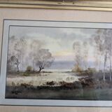 Watercolor by Marcel Gendre romantic landscape in Sologne