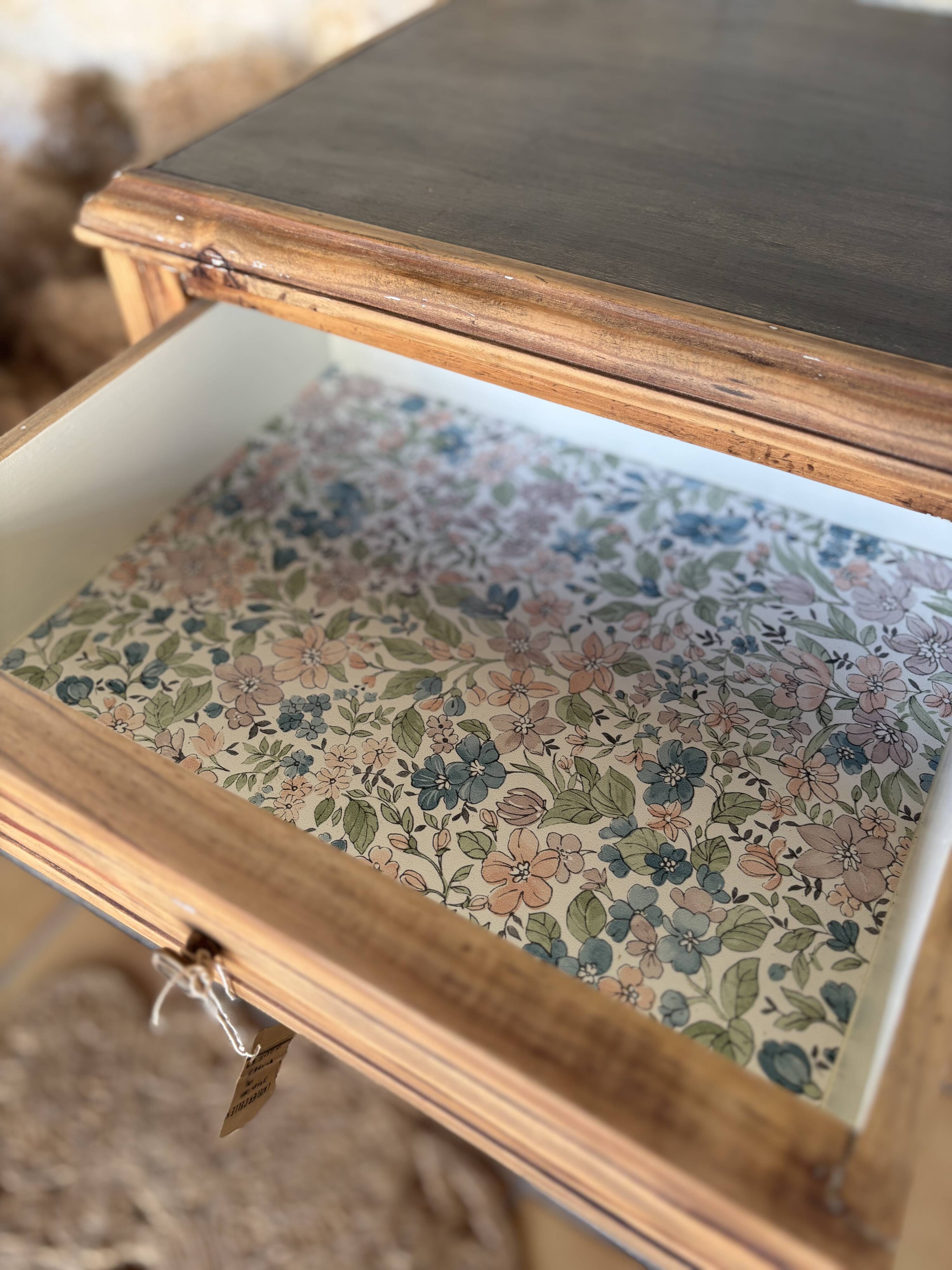 Bedside table and its original patina or small accent piece.