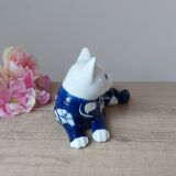 Statuette chat en porcelaine blanche et bleue Villeroy & Boch signé Gallo