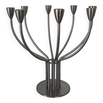 Vintage 8-arm candlestick Design Kurt and Marianne Hagberg 1990 Ikea Brushed steel