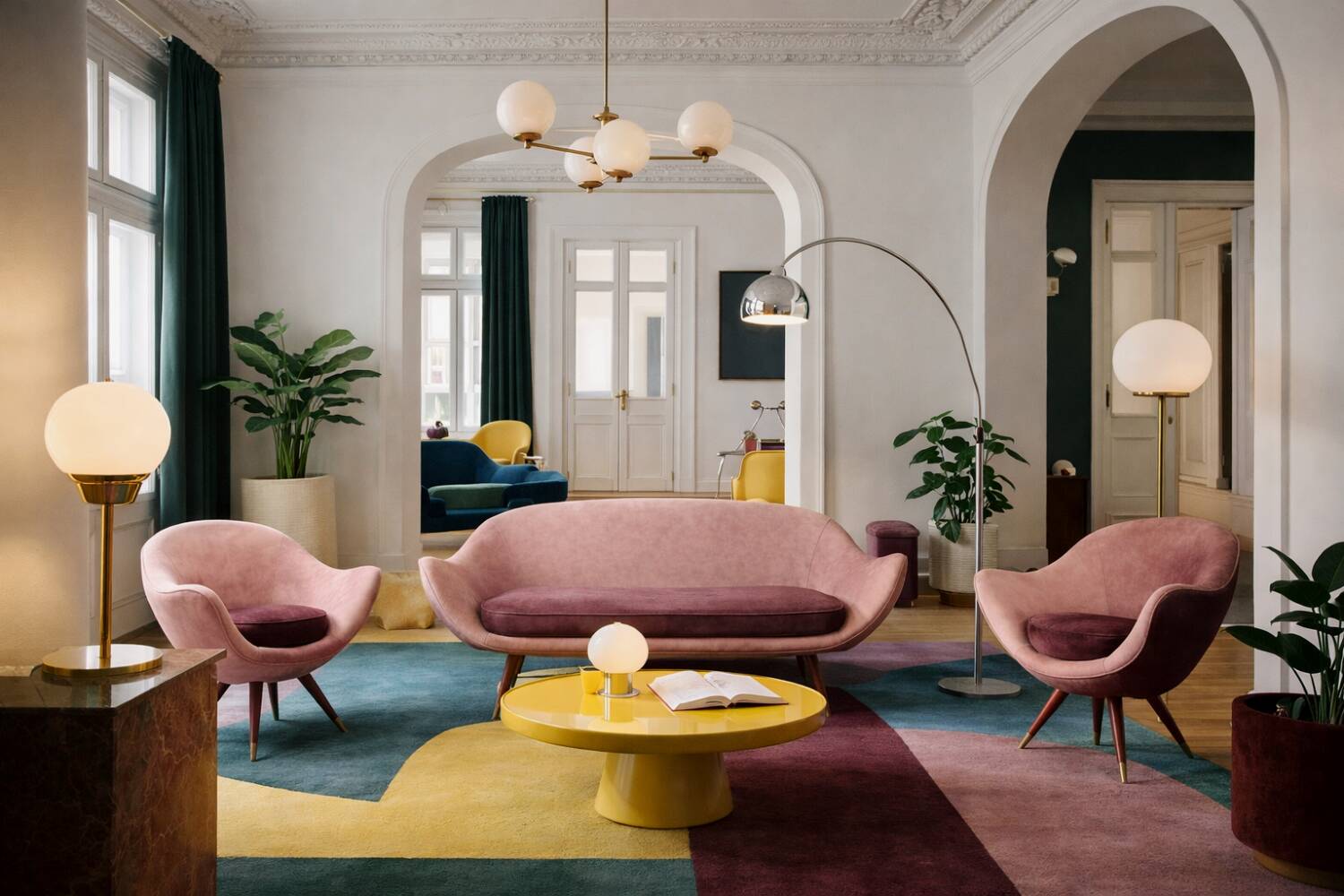 Vintage Mid-Century Space Age Velour Lounge Set from Paged, 1972, Set of 3