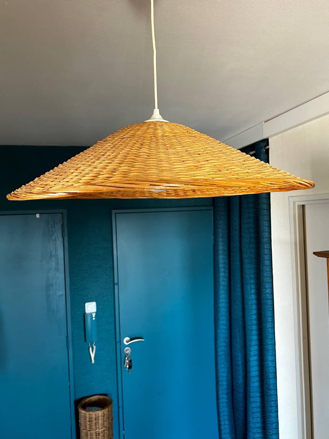 Large vintage wicker pendant light
