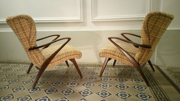 Paire de fauteuil Zig Zag vintage année 50 60