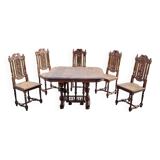 Solid wood beech table with 5 wooden chairs and canning.
