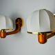 Pair of regency wall lights, pine and stretched canvas, Italy, 1970