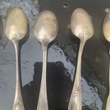 Set of 9 mismatched small spoons in silver metal, 7 small and two medium, art deco