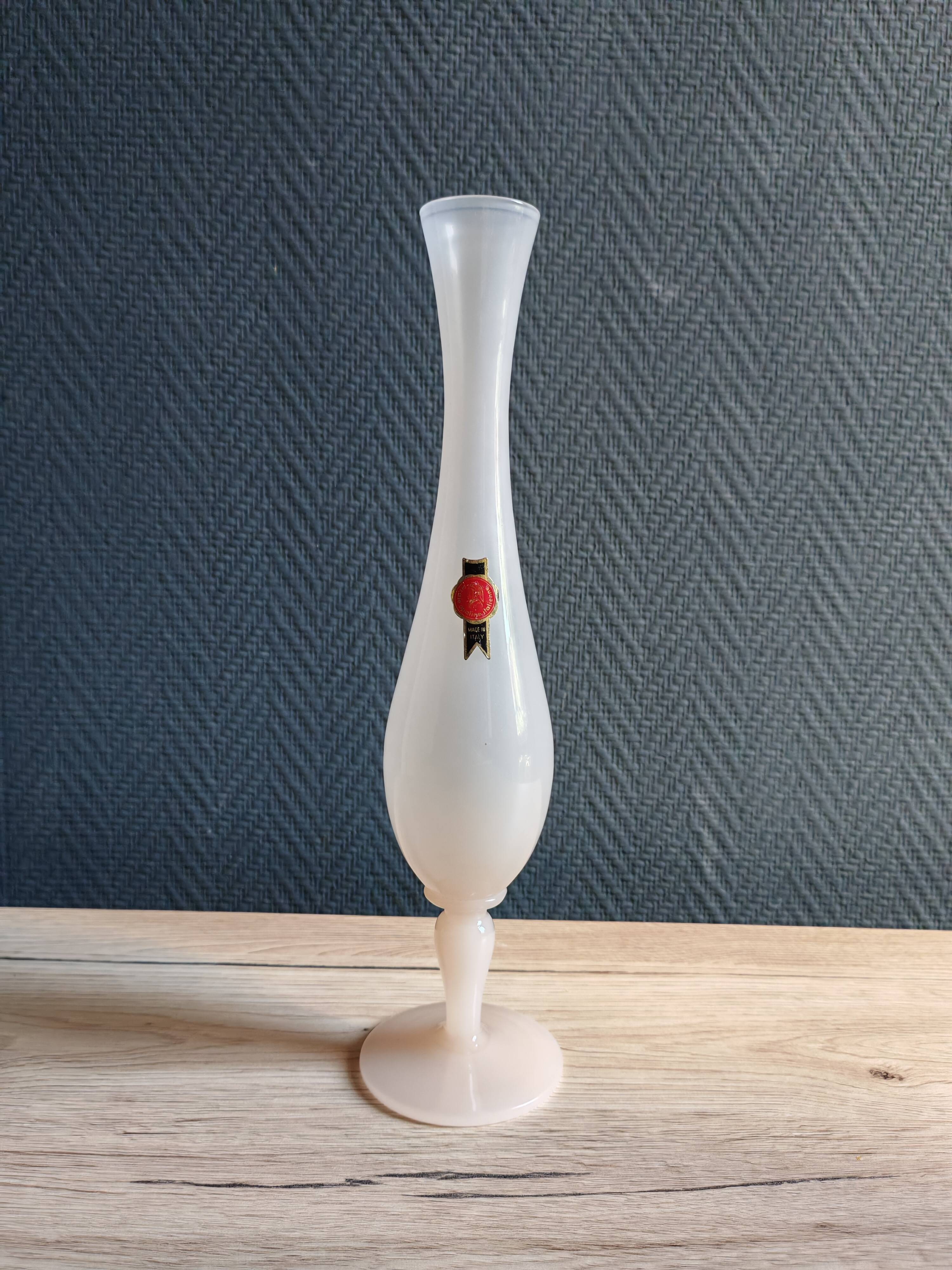 Vintage Italian White Nude Pink Opaline Soliflore Vase