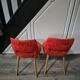 lot de 2 chaises fauteuil vintage en moumoute rouge usé