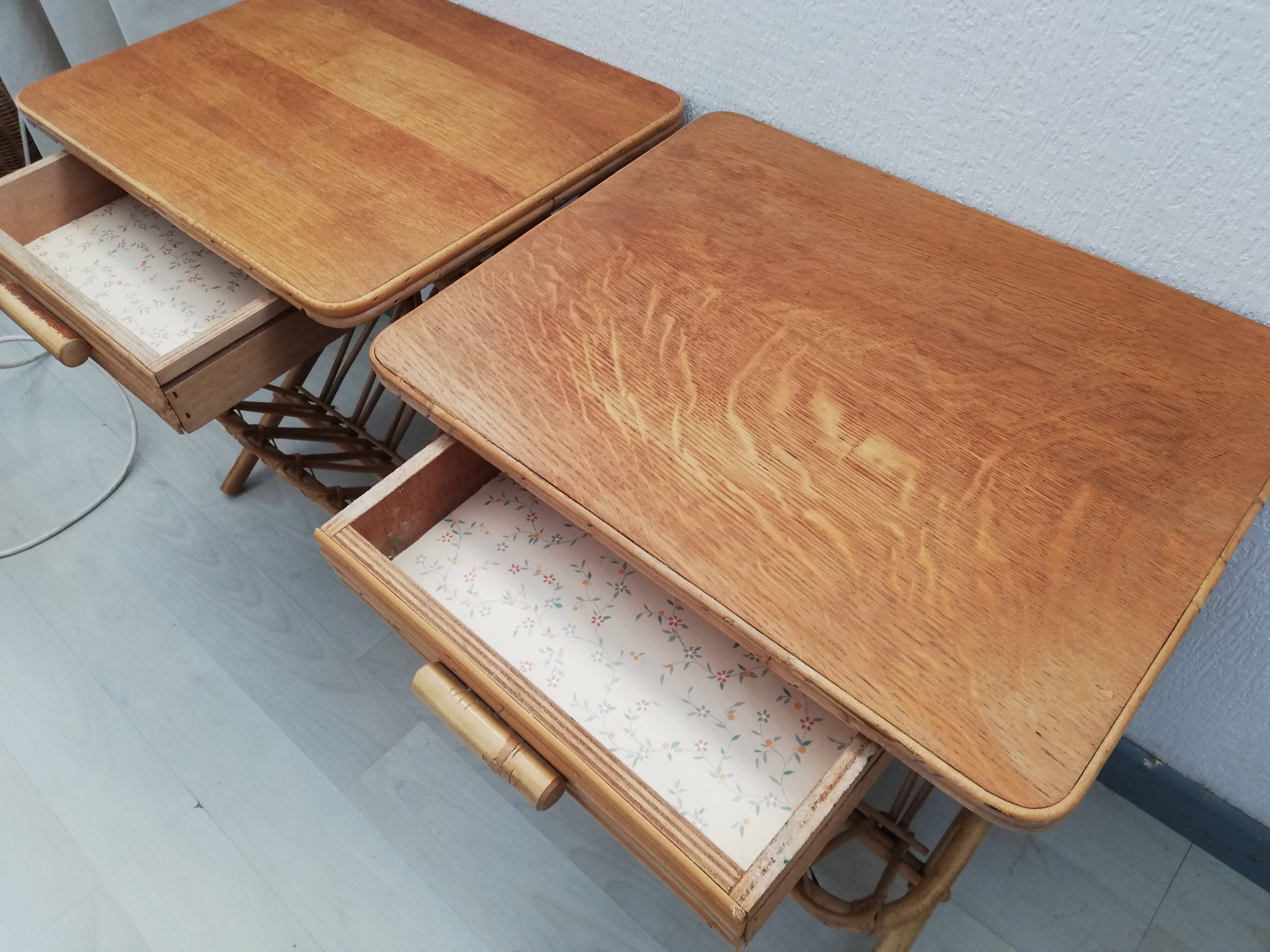 Pair of vintage rattan bedsides