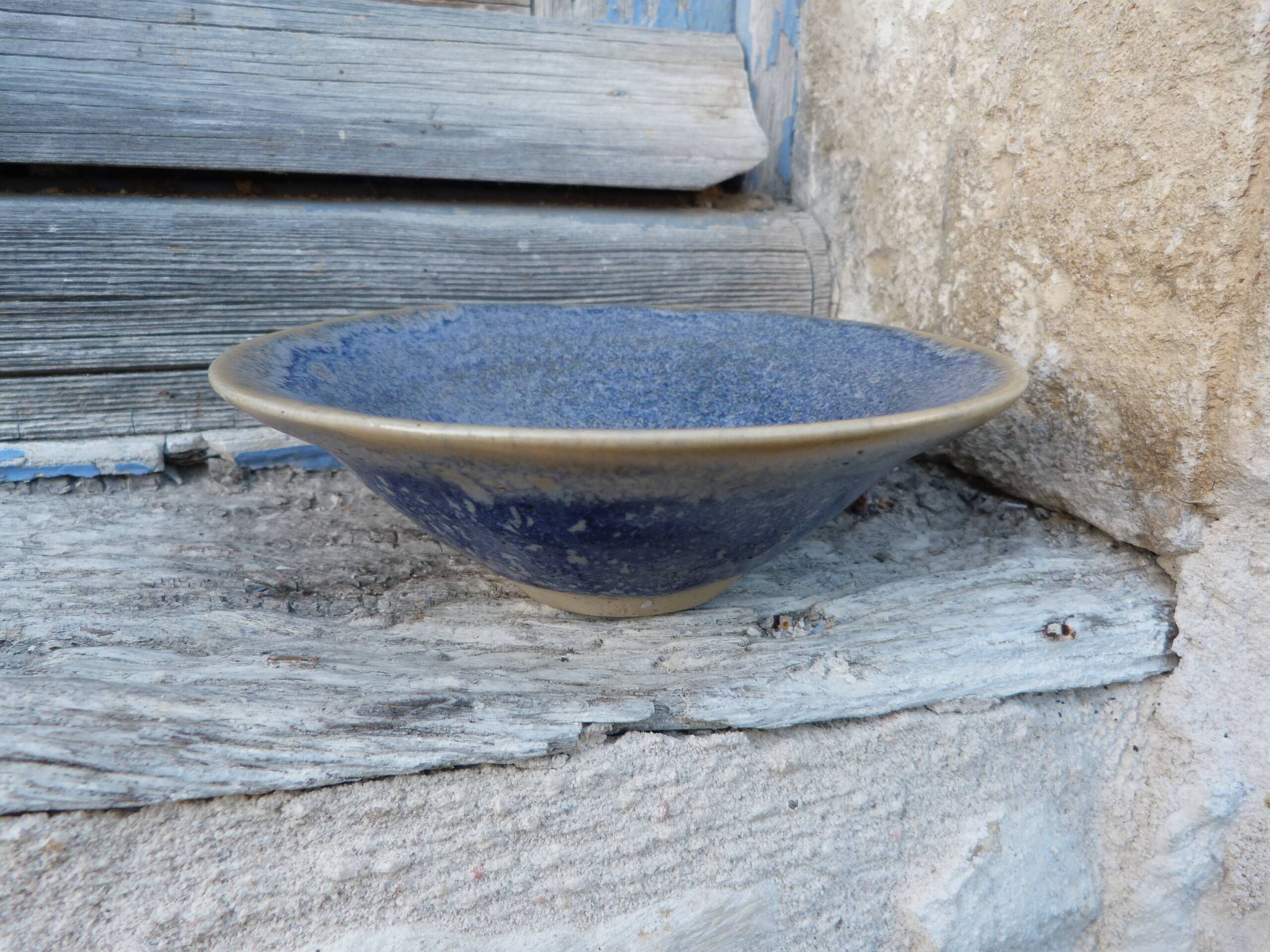Blue stoneware ceramic bowl by an artist