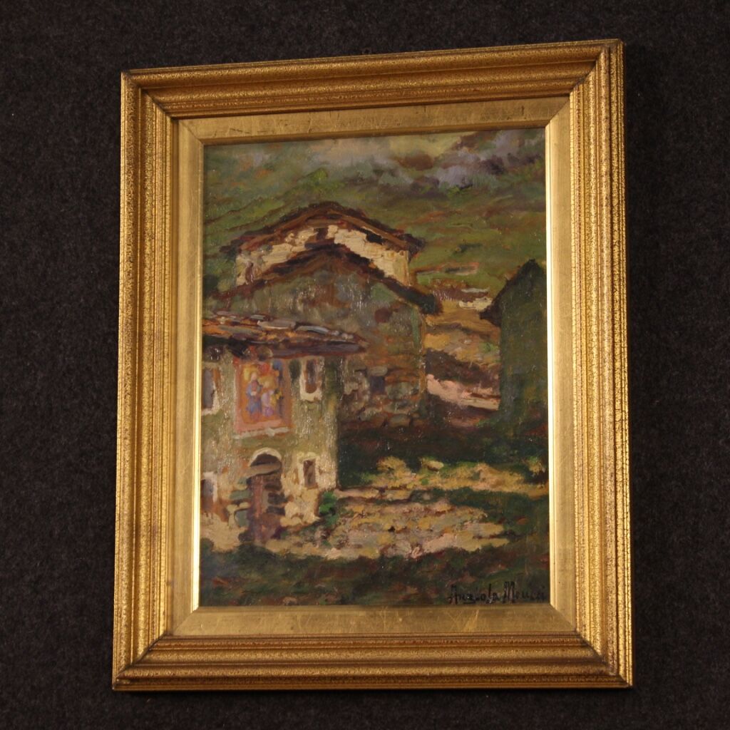 Italian signed countryside landscape painting from 20th century