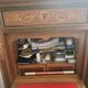 Secretary with a marquetry drop-leaf, marble top, floral decoration.