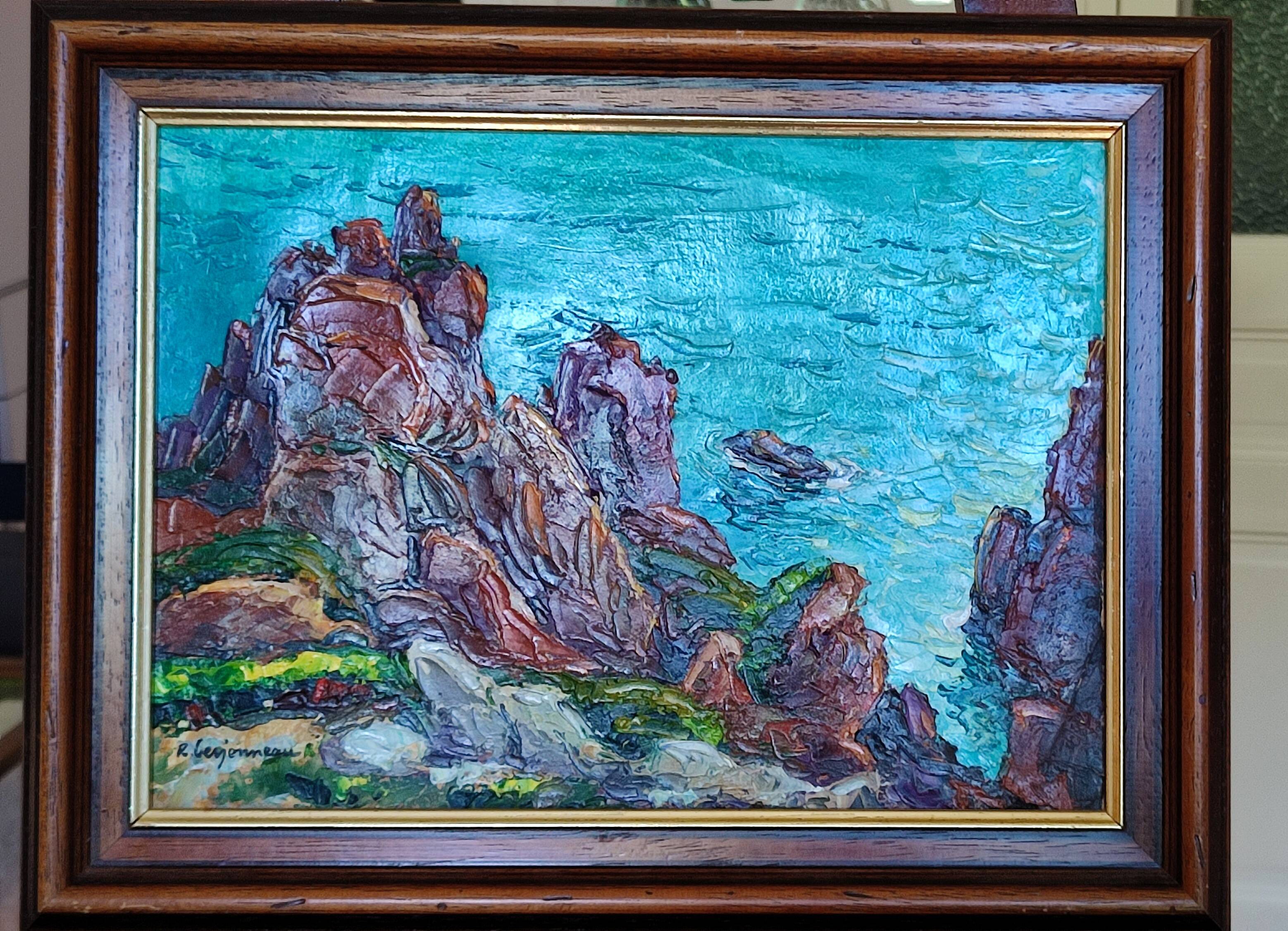 Sea with rocks by raoul jehan berjonneau (1911-1988)