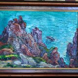 Sea with rocks by raoul jehan berjonneau (1911-1988)