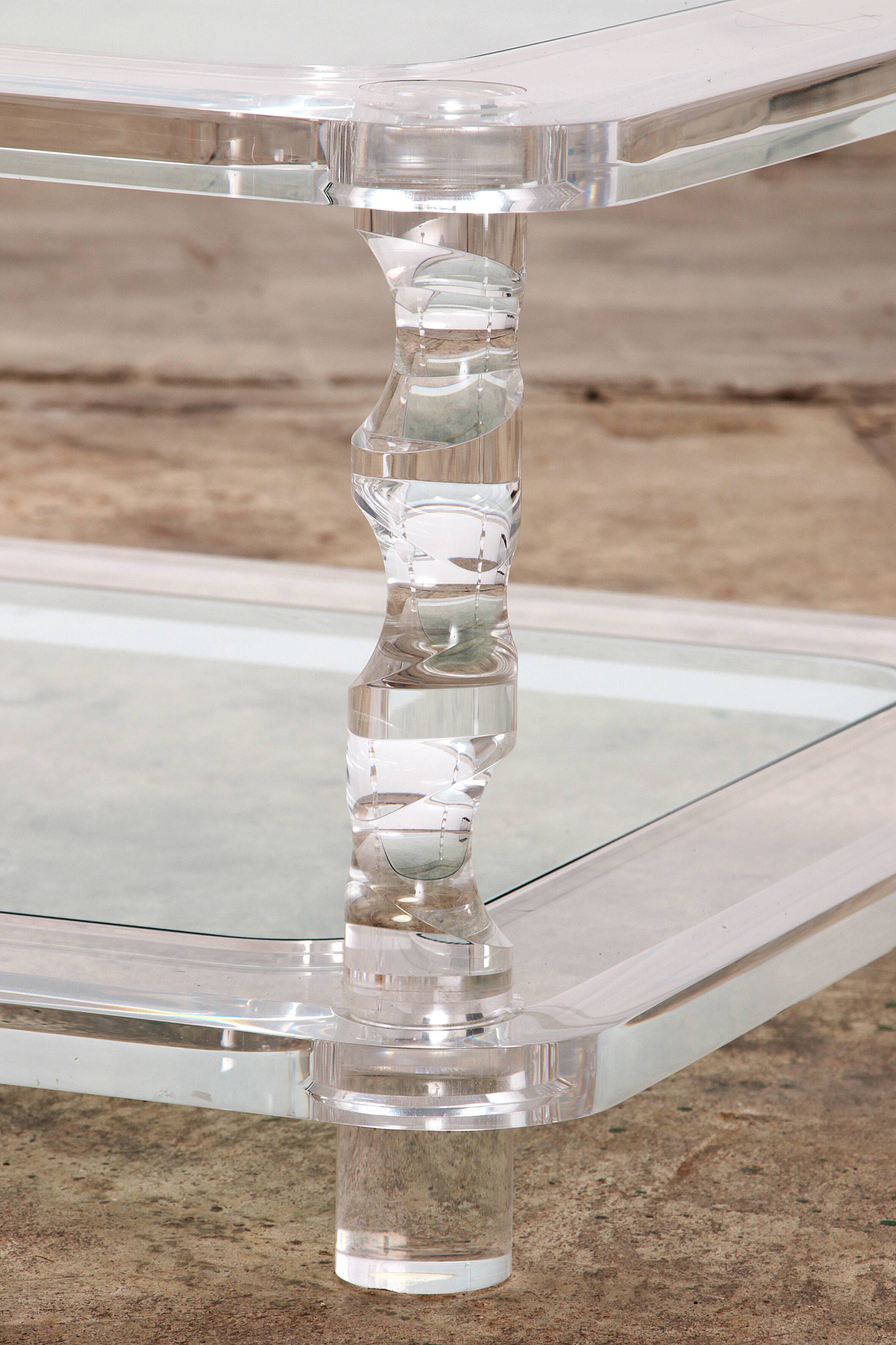 French Coffee Table Lucite and Glass Maison Romeo, 1970s