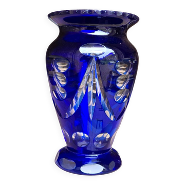 Cobalt blue crystal vase, Czechoslovakia