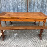 Antique farmhouse table in solid cherry wood with its 2 benches