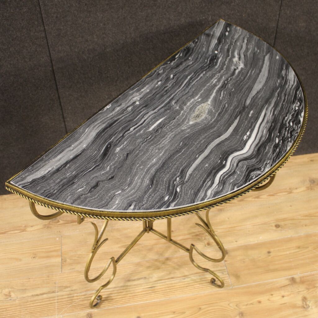 Console French half-moon of metal and marble