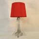 Vintage crystal lamp base with red pleated organza ribbon shade 1940