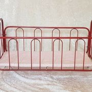 Vintage doll bed large model in red lacquered metal and matching mattress
