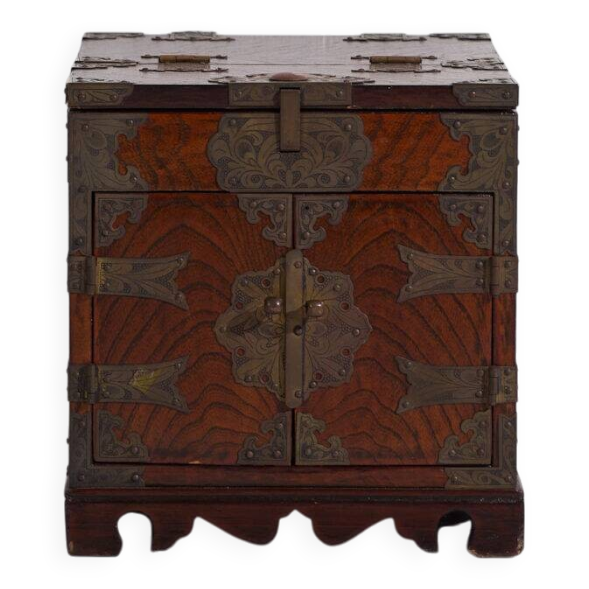 Ancient Japanese keyaki wooden kyōdai-bako with mirror, Meiji/Taishō period (circa 1890-1925) #27
