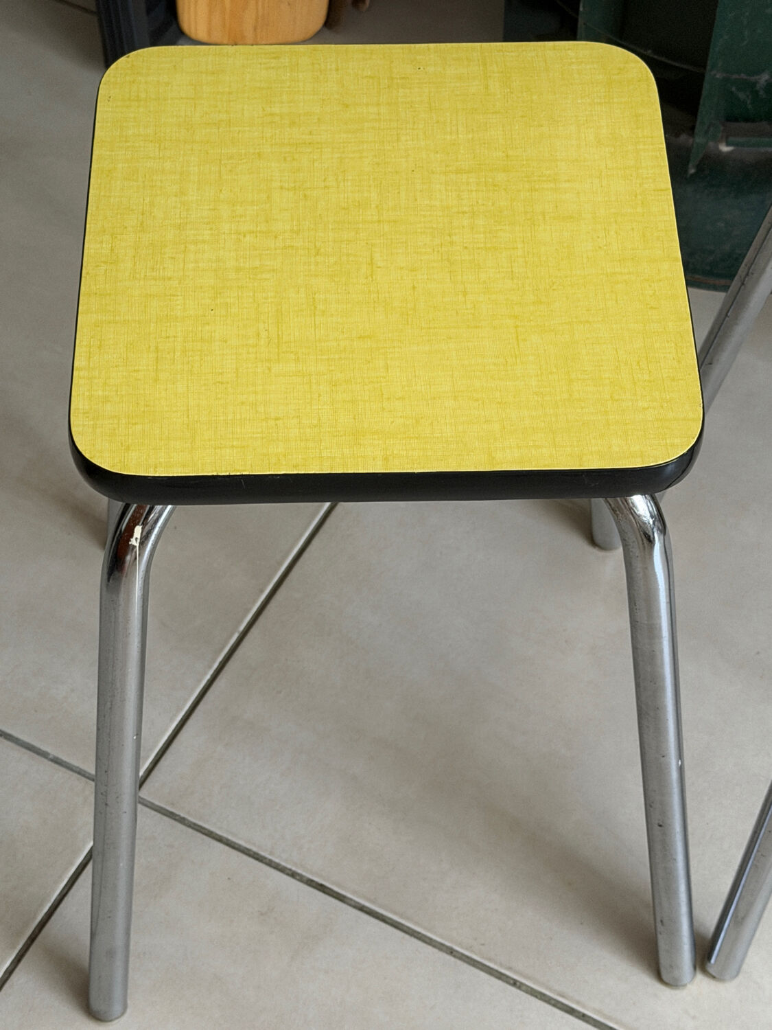 Set of 2 vintage yellow Formica stools