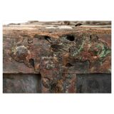 Large wooden and metal chest with red patina