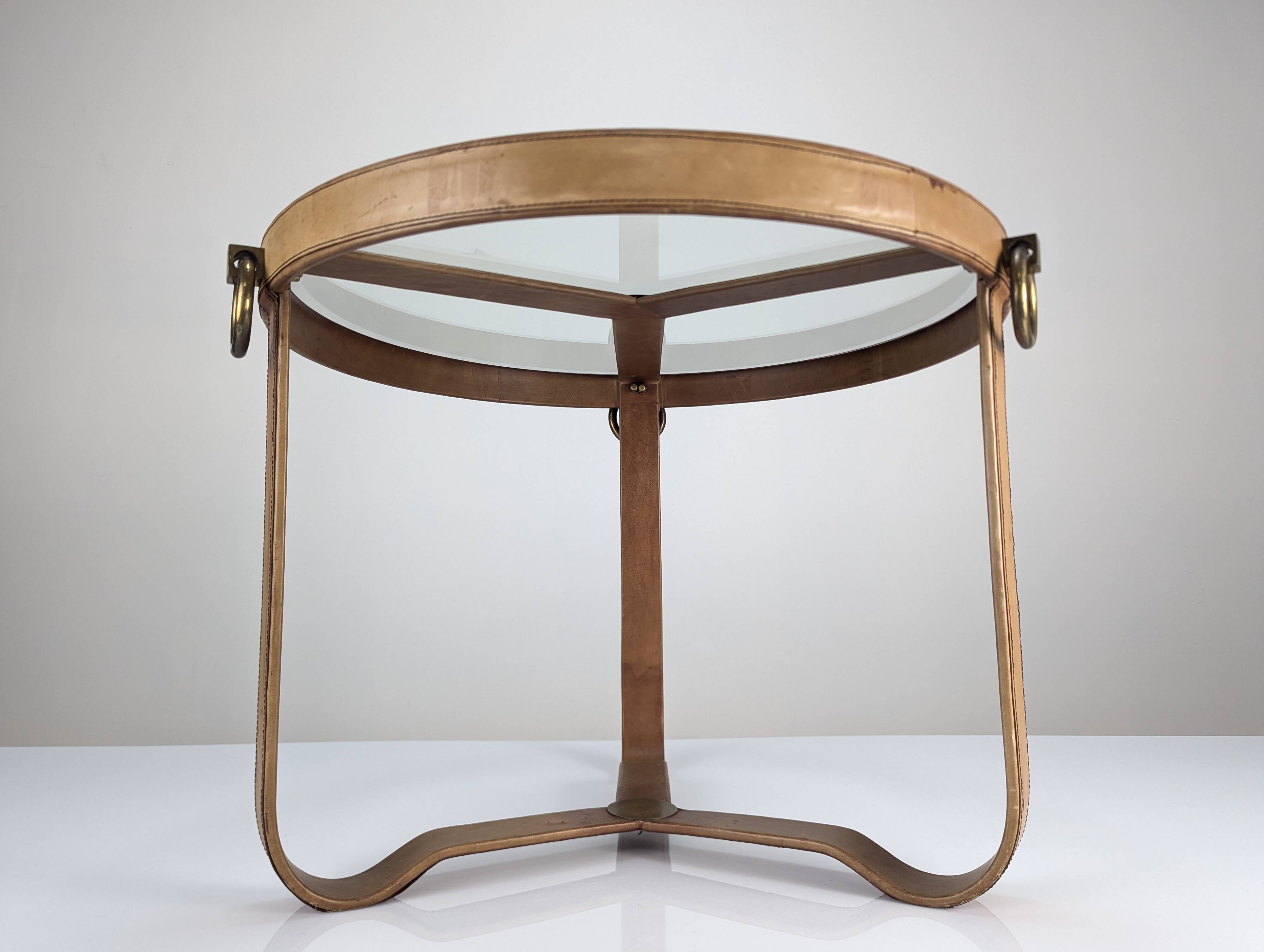 Brass and Stitched Leather Coffee Table