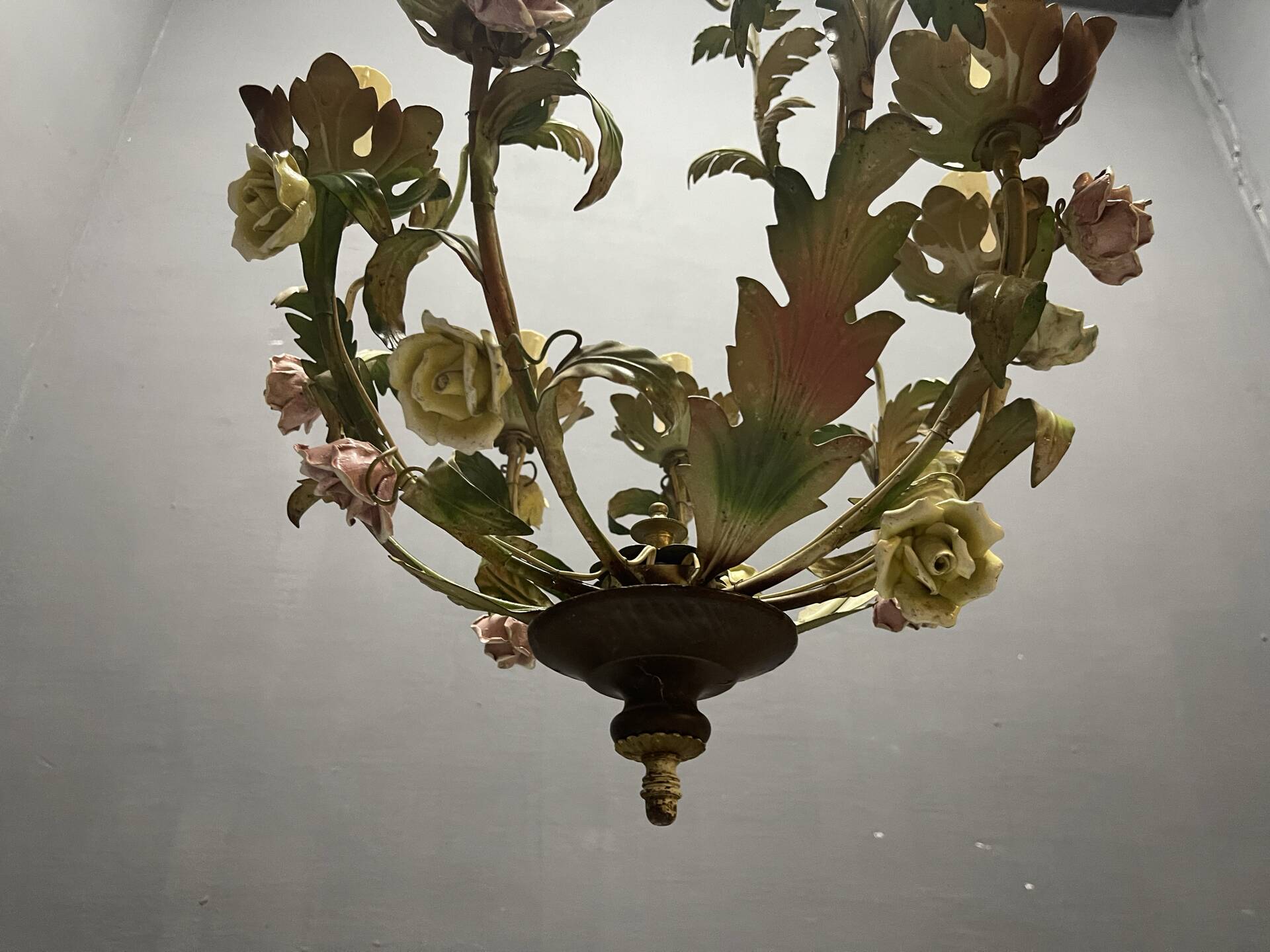 Tole Ceramic Flower Italian Chandelier 1960’s 