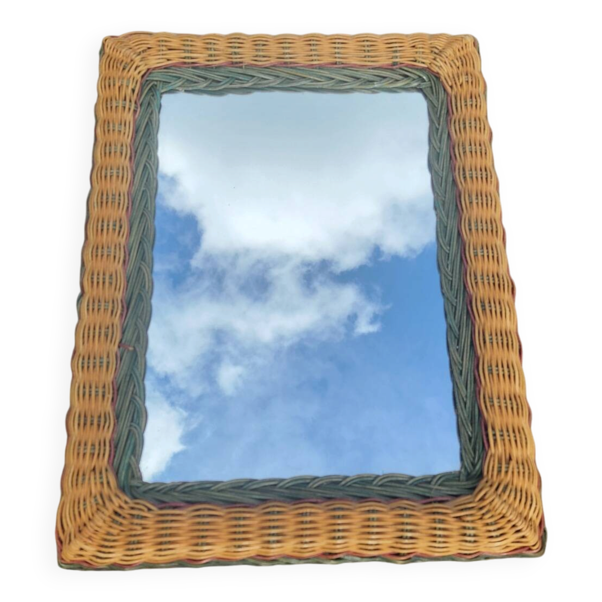 Miroir rectangulaire en rotin : vintage
