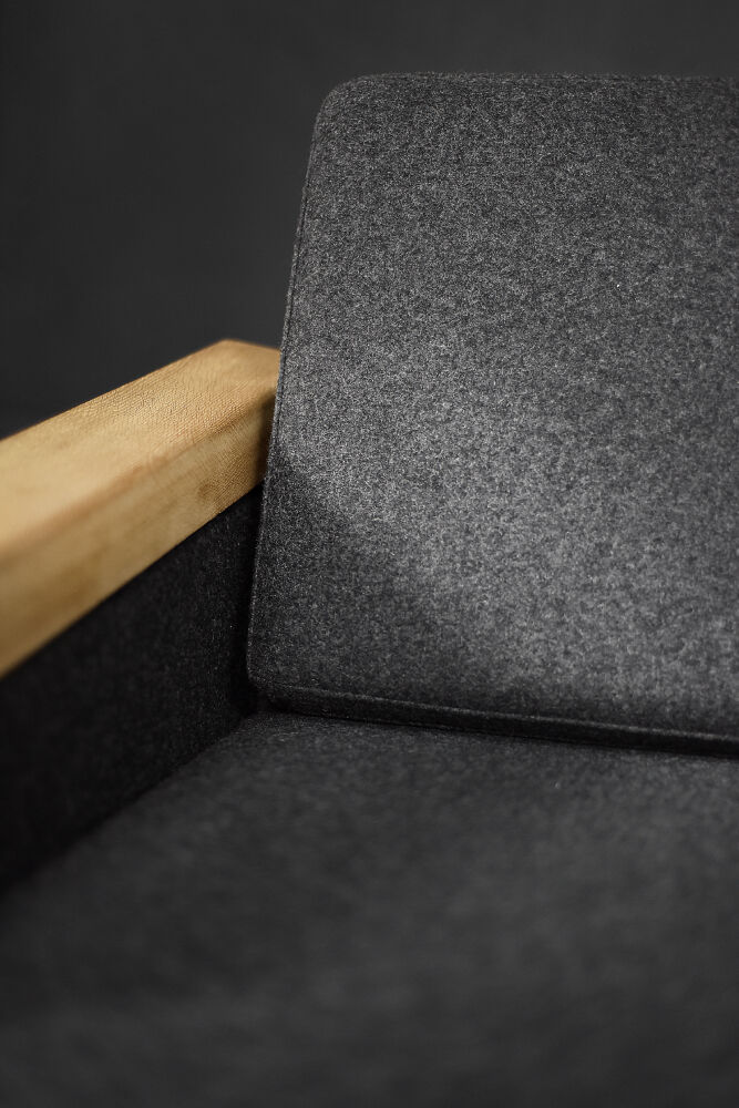 2 vintage oak and felt Danish chaise longues from the mid-century, 1960s.