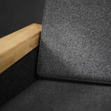 2 vintage oak and felt Danish chaise longues from the mid-century, 1960s.