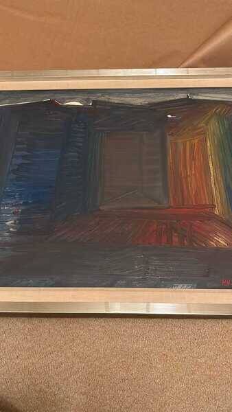 Original mid-century Swedish oil on panel – “City” by Tore Hultcrantz – vintage & framed – 74 × 62 cm (29.1" × 24.4")