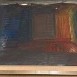 Original mid-century Swedish oil on panel – “City” by Tore Hultcrantz – vintage & framed – 74 × 62 cm (29.1" × 24.4")