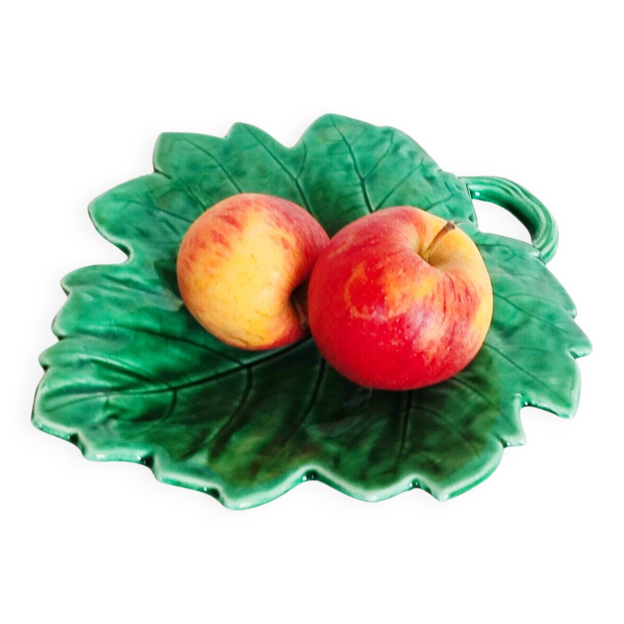 Sarreguemines barbotine, butter dish, pocket emptier, vine leaf