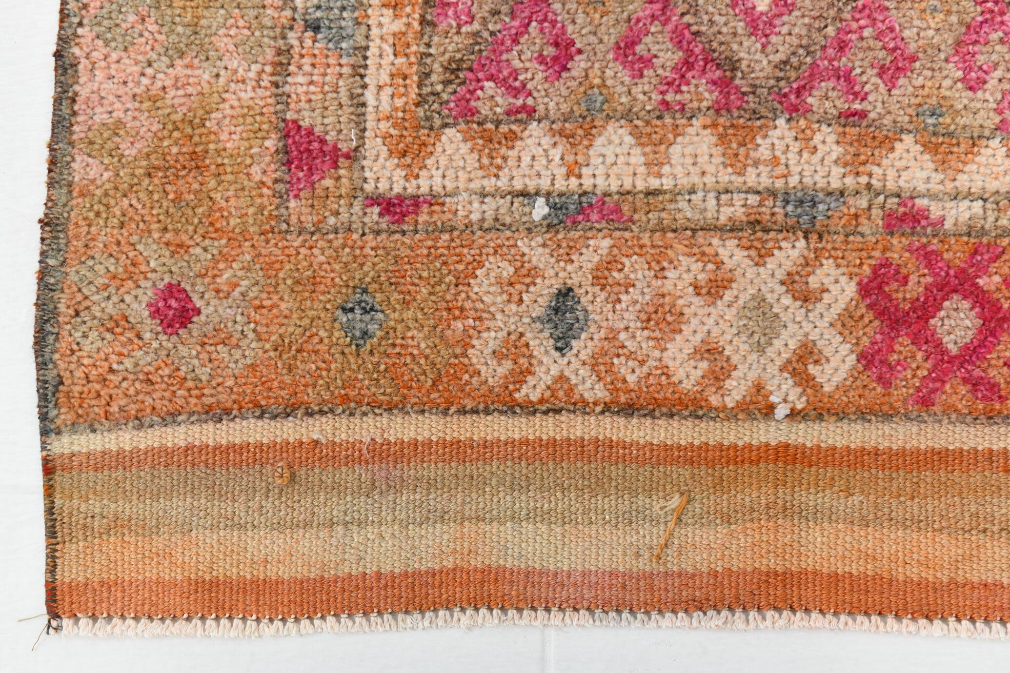 Pink & Orange Long Vintage Turkish Runner Rug, 87x395Cm