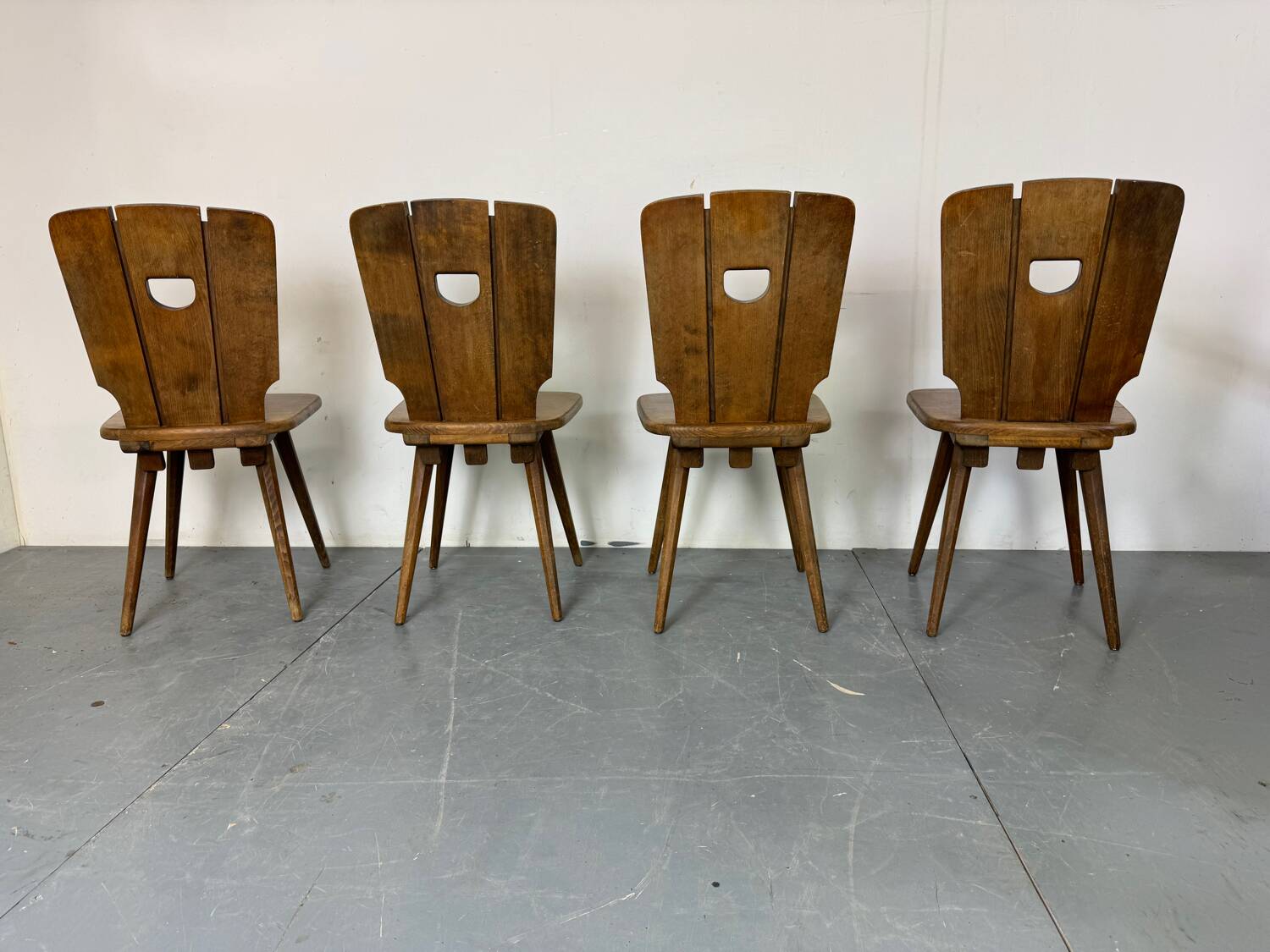 Chaises de salle à manger en chêne brutalisme vintage, années 1960, ensemble de 4.