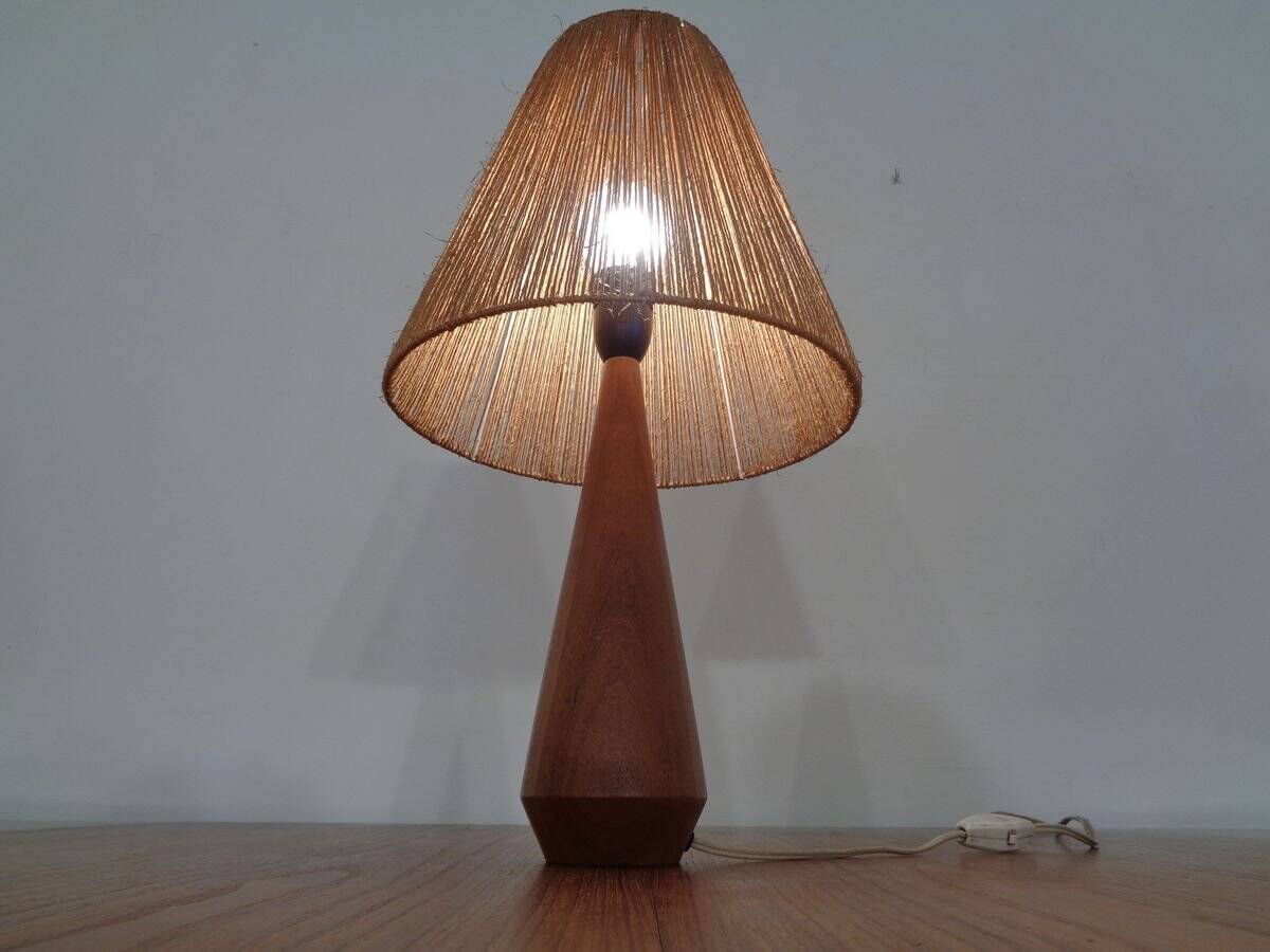 Mid-Century Danish Teak and Sisal Table Lamp, 1950s