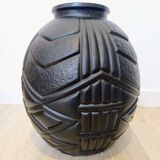 Art Deco Vase in Purple Pressed Molded Glass in the style of Pierre d'Avesn