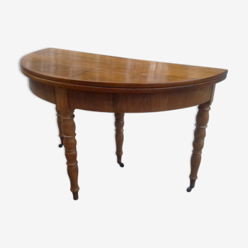 Table-console demi lune en noyer époque 1840 pied Jacob