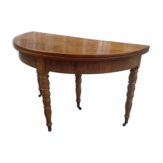 Table-console demi lune en noyer époque 1840 pied Jacob