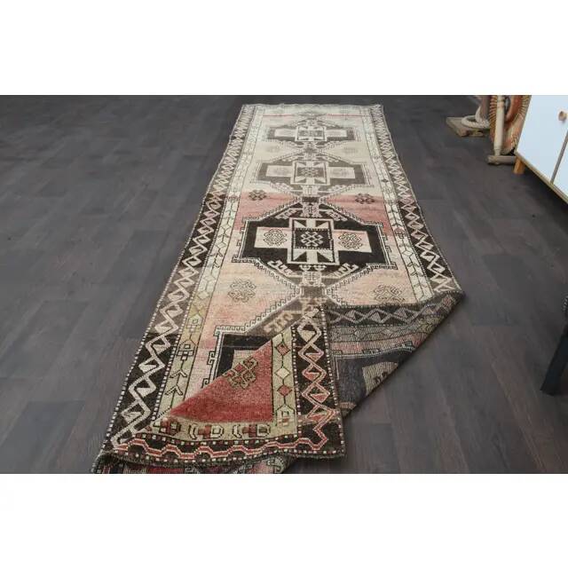 1970s Turkish Oushak Handmade Wool Cotton Orange Runner Rug 117x391