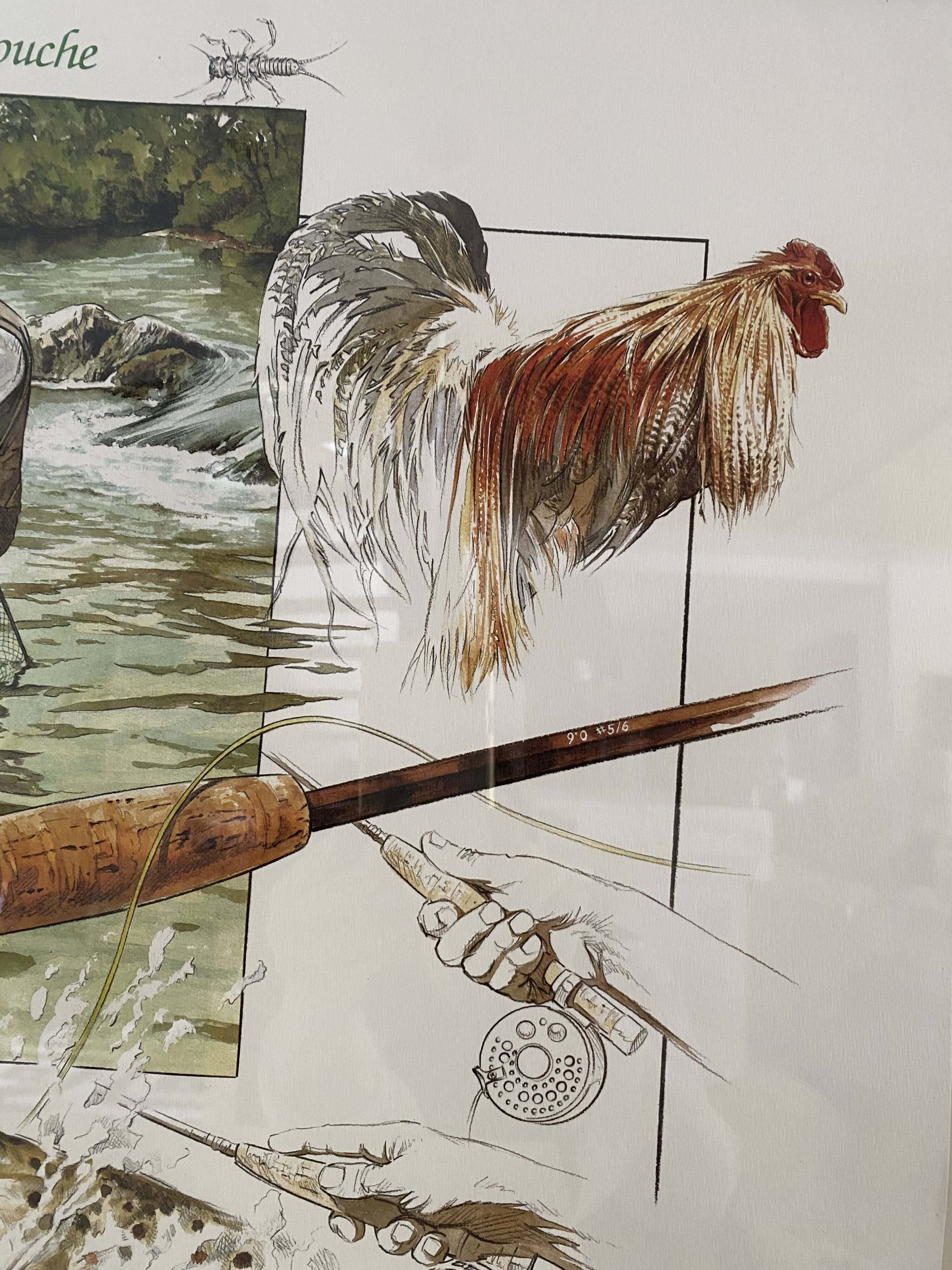 Tableau Image d'Épinal "La Pêche à la Mouche" Olivier Claudon